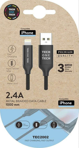 Cable USB 2.0 Tech One Tech TEC2002/ USB Macho - Lightning Macho/ 1m/ Negro