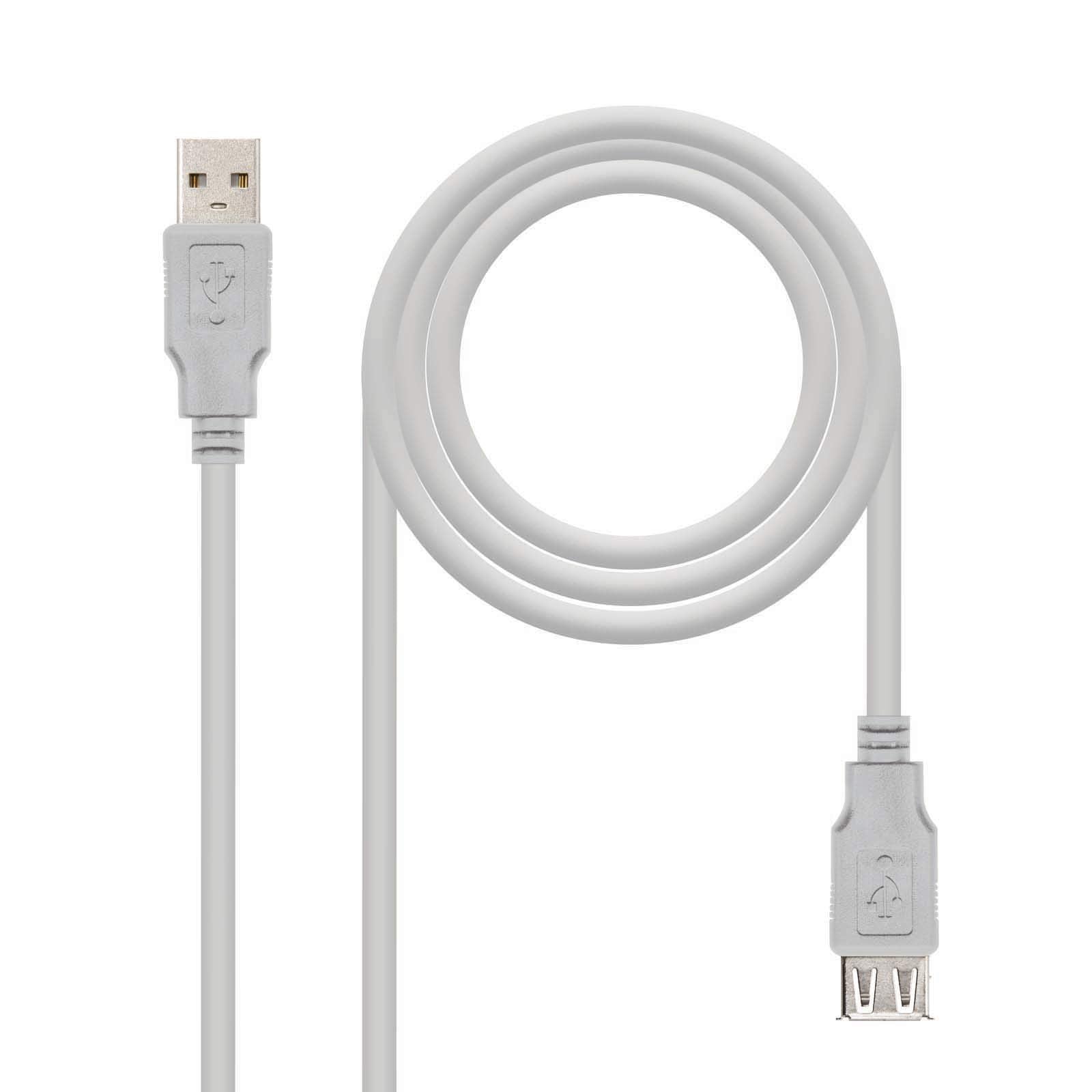 Cable Alargador USB 2.0 Nanocable 10.01.203/ USB Macho - USB Hembra/ 1.8m/ Beige