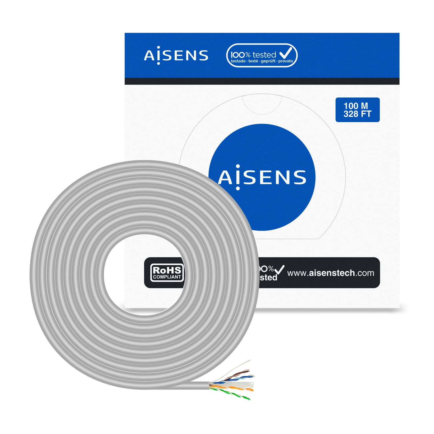 Bobina de Cable RJ45 UTP AWG23 CCA (Aleación) Aisens A135-0660 Cat.6/ 100m/ Gris