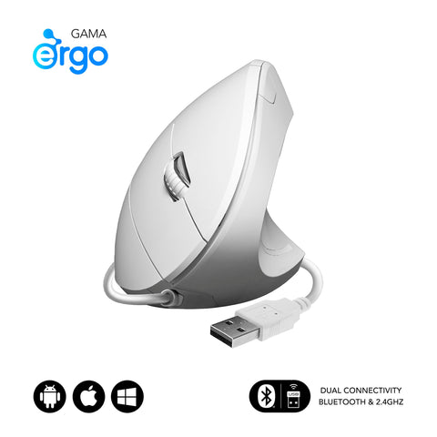 Ratón Ergonómico Inalámbrico por Bluetooth/ 2.4GHz Subblim Glide Vertical Ergo Dual Battery/ Batería Recargable/ Hasta 1600 DPI/ Blanco