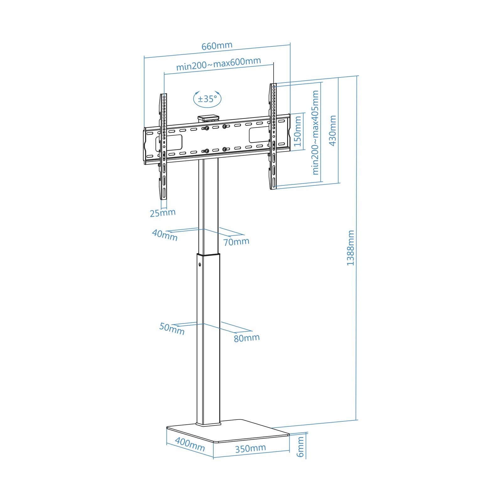 Soporte de Suelo TooQ FS2285M-B para TV de 37-70'/ hasta 40kg