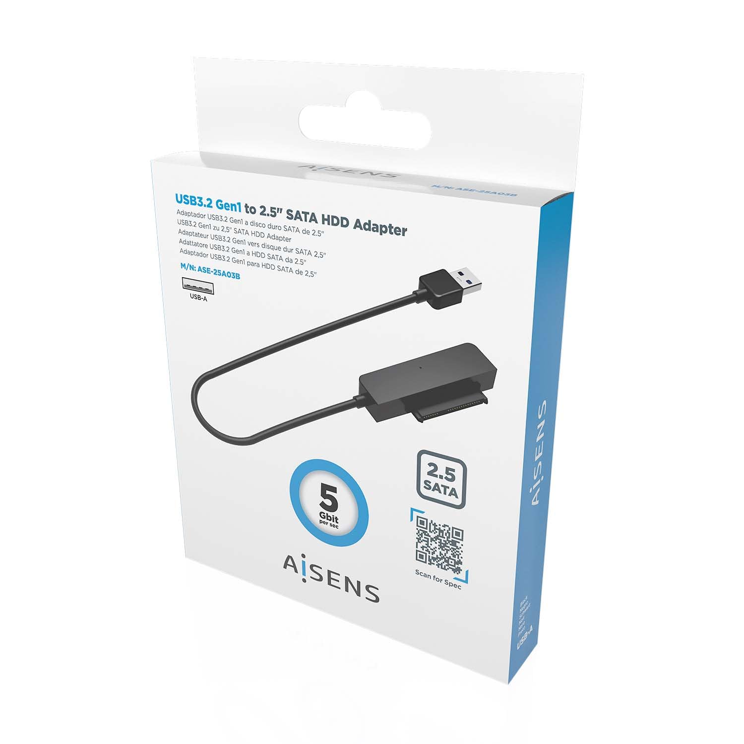 Adaptador para Discos Duros 2.5' Aisens ASE-25A03B/ USB Macho - SATA