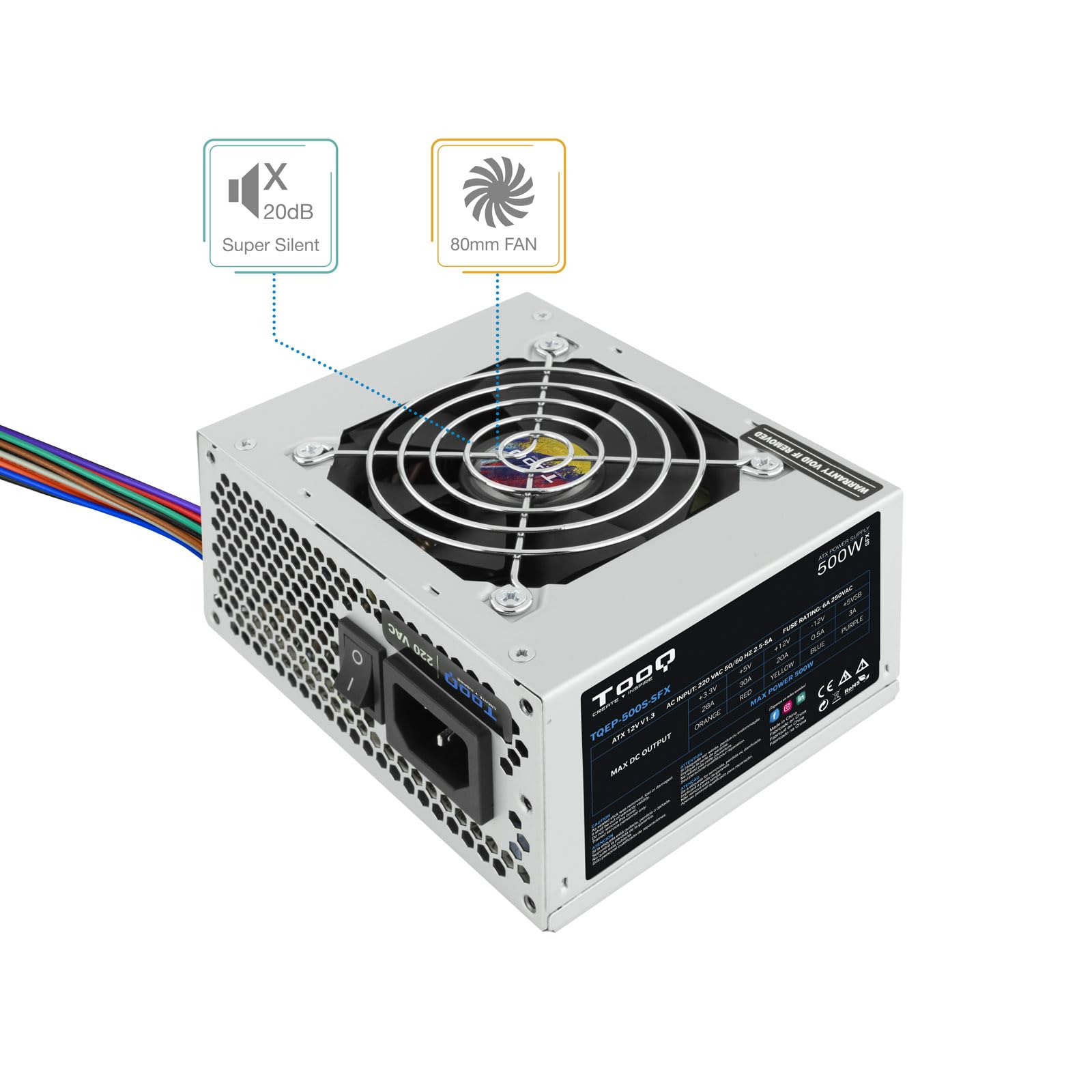 Fuente de Alimentación SFX TooQ TQEP-500S-SFX/ 500W/ Ventilador 8cm