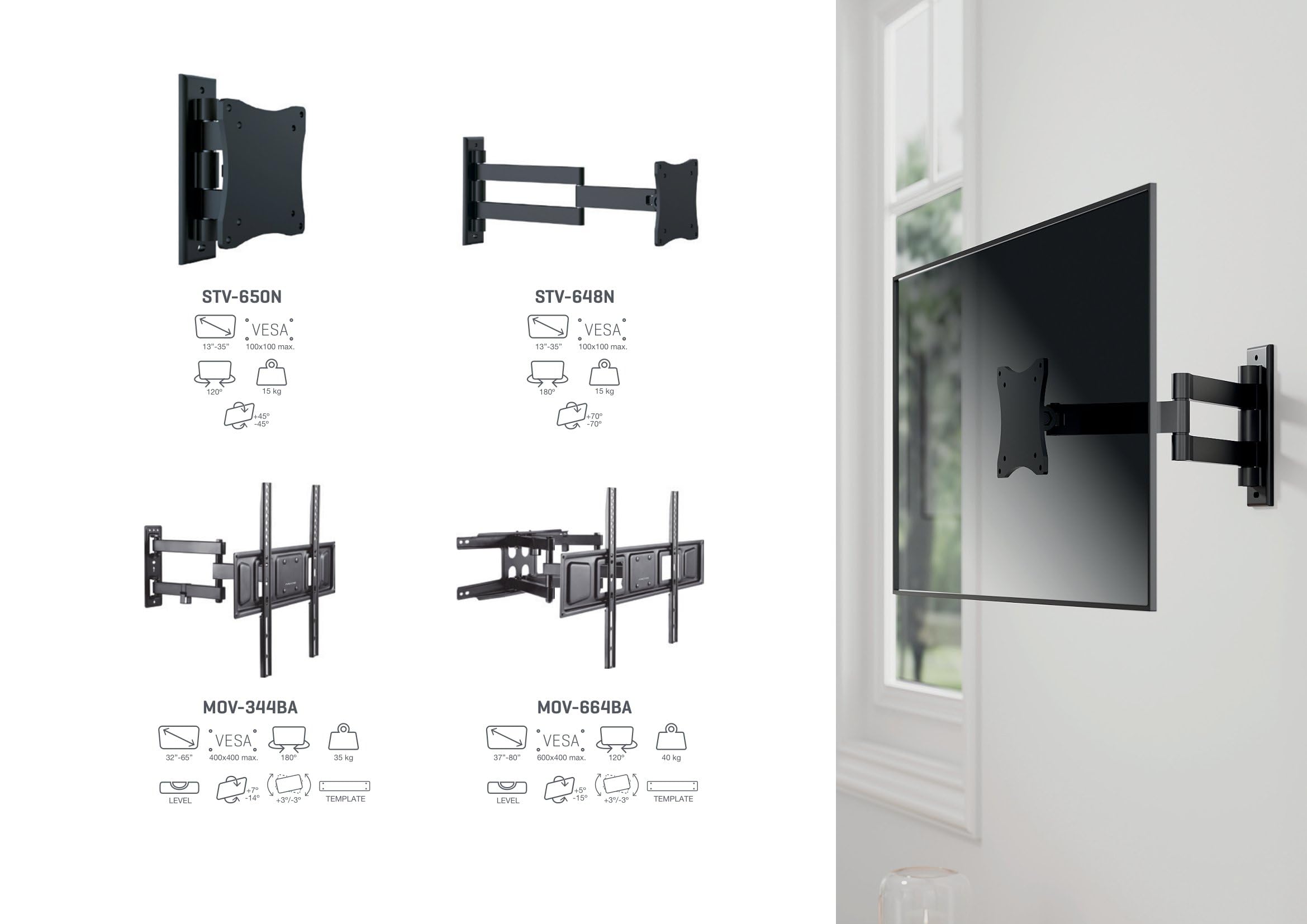 Soporte de Pared Orientable Fonestar MOV-322BA para TV de 23-55'/ hasta 20kg