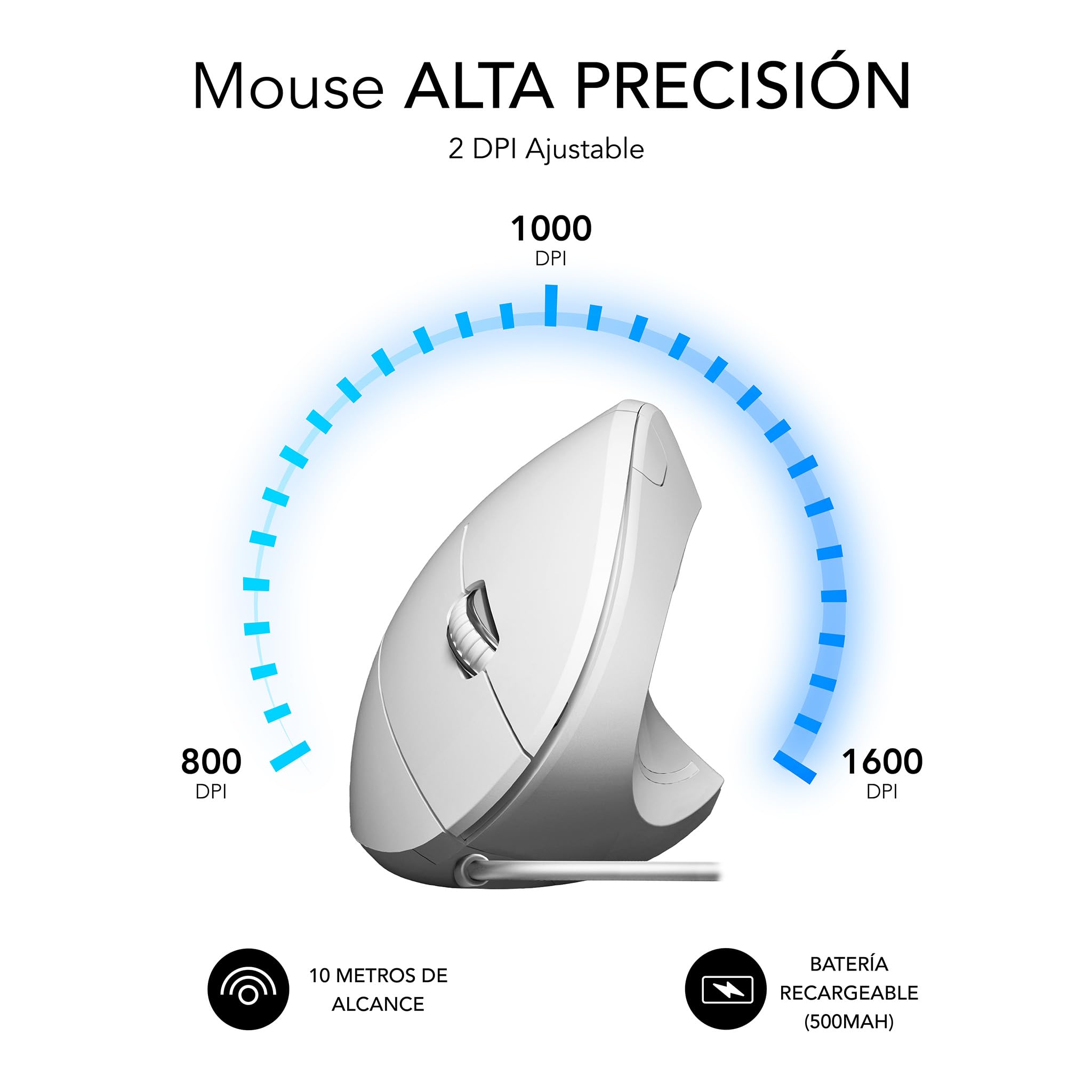 Ratón Ergonómico Inalámbrico por Bluetooth/ 2.4GHz Subblim Glide Vertical Ergo Dual Battery/ Batería Recargable/ Hasta 1600 DPI/ Blanco