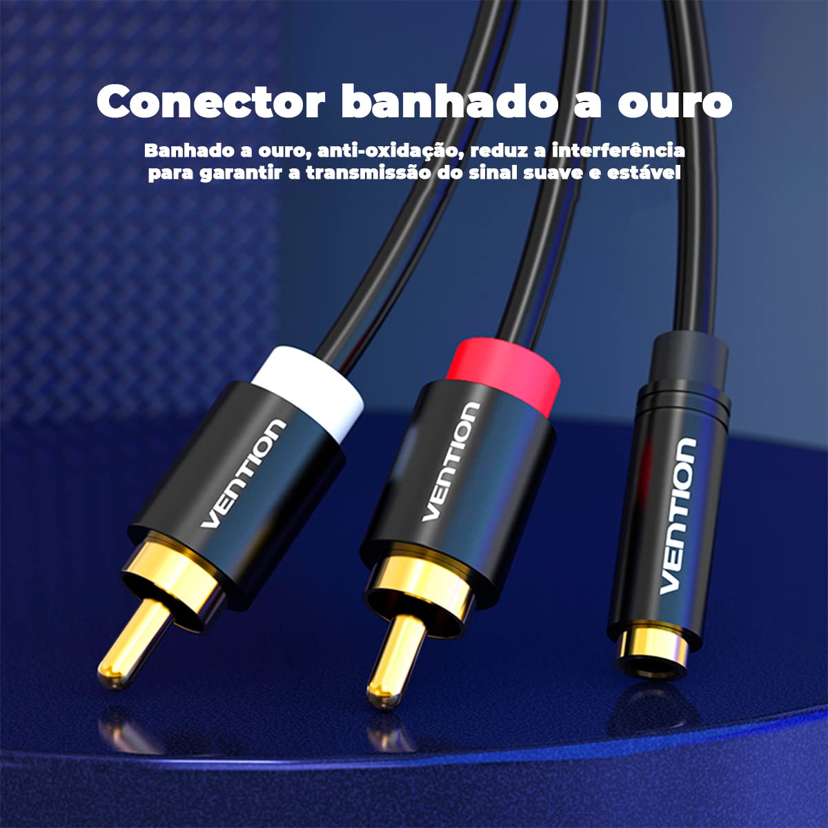 Cable Estéreo Vention VAB-R01-B200/ Jack 3.5 Hembra - 2x RCA Macho/ 2m/ Negro