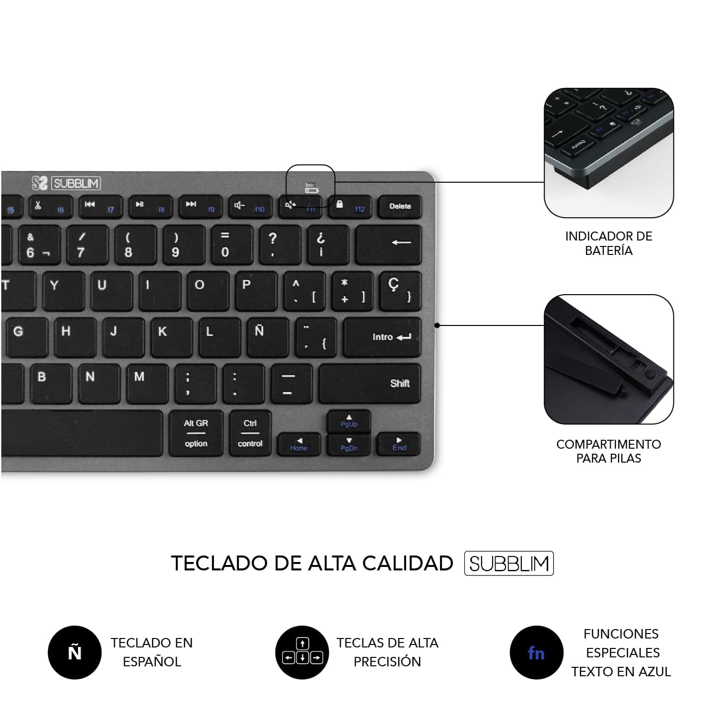 Teclado y Ratón Inalámbrico Subblim OCO020 Combo Multidispositivo Compacto/ Gris