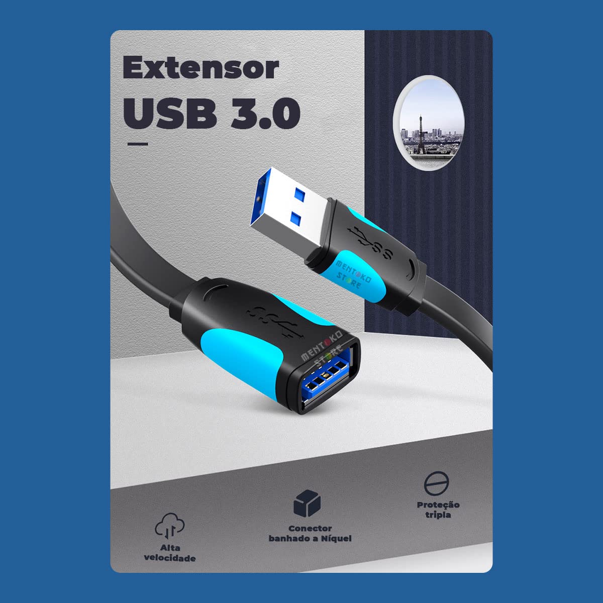 Cable Alargador USB 3.0 Vention VAS-A13-B050/ USB Macho - USB Hembra/ 5Gbps/ 50cm/ Negro y Azul