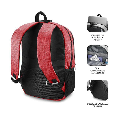 Mochila Subblim Urban Lock para Portátiles hasta 16'/ Puerto USB/ Antirrobo/ Rojo