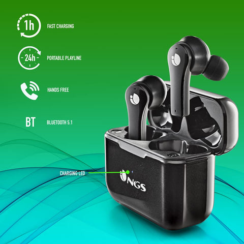 Auriculares Bluetooth NGS Ártica Bloom con estuche de carga/ Autonomía 6h/ Negros