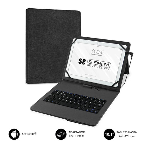 Funda con Teclado Subblim Keytab Pro USB para Tablets de 10.1'-11'/ Negra