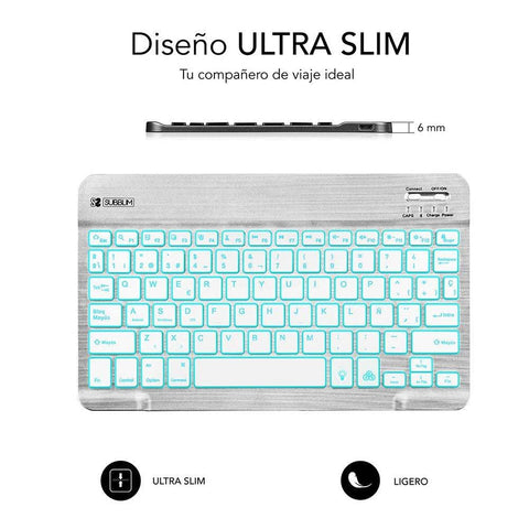 Teclado Compacto Inalámbrico por Bluetooth Subblim Smart Backlit/ Plata