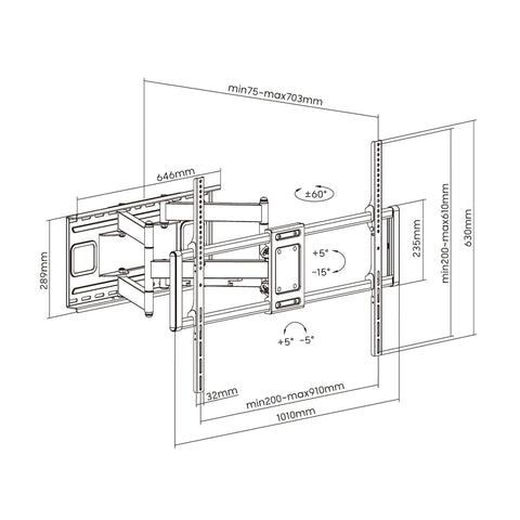 Soporte de Pared Giratorio/ Inclinable/ Nivelable Aisens WT120TSLE-163 para TV de 60-120'/ hasta 120kg