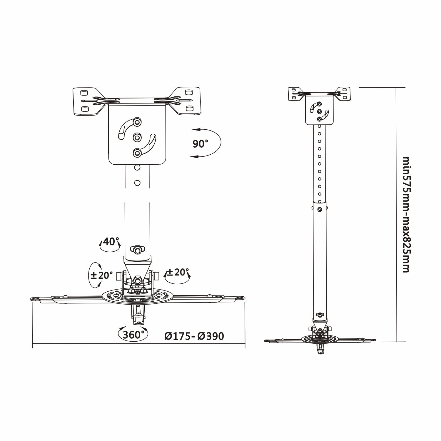 Soporte de Techo para Proyector Aisens CP02TSRE-051/ Giratorio-Inclinable-Extensible/ hasta 20kg