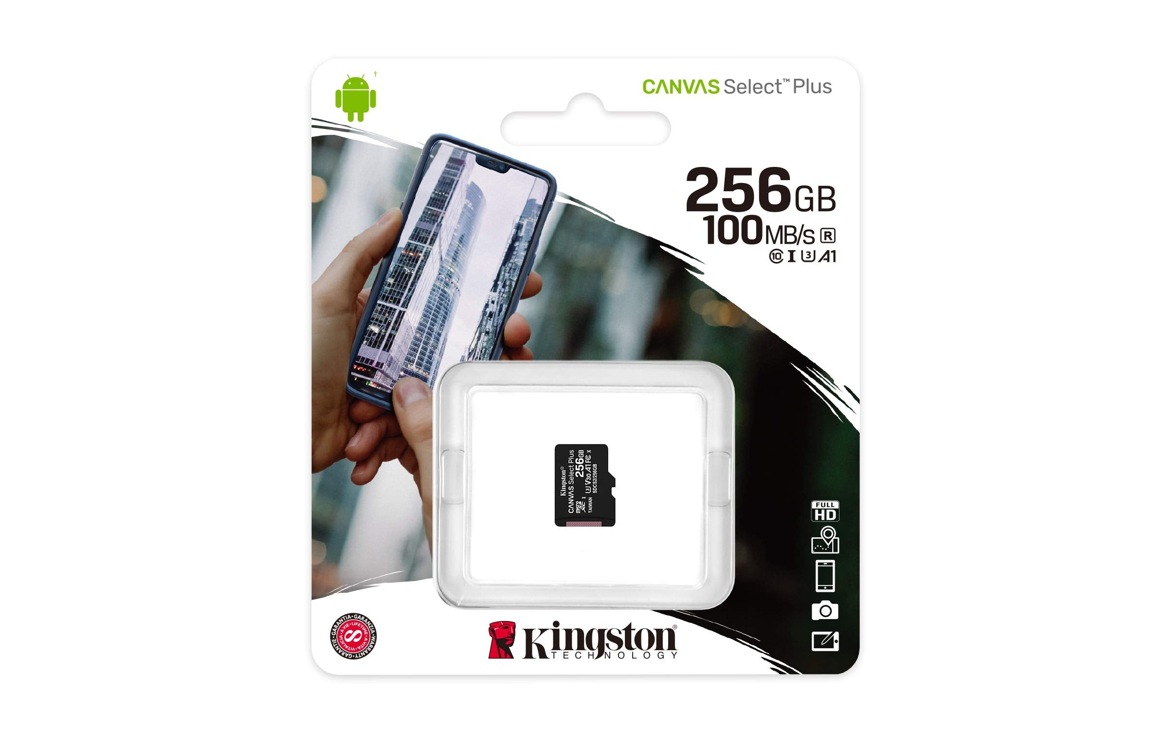 Tarjeta de Memoria Kingston CANVAS Select Plus 256GB microSD XC/ Clase 10/ 100MBs