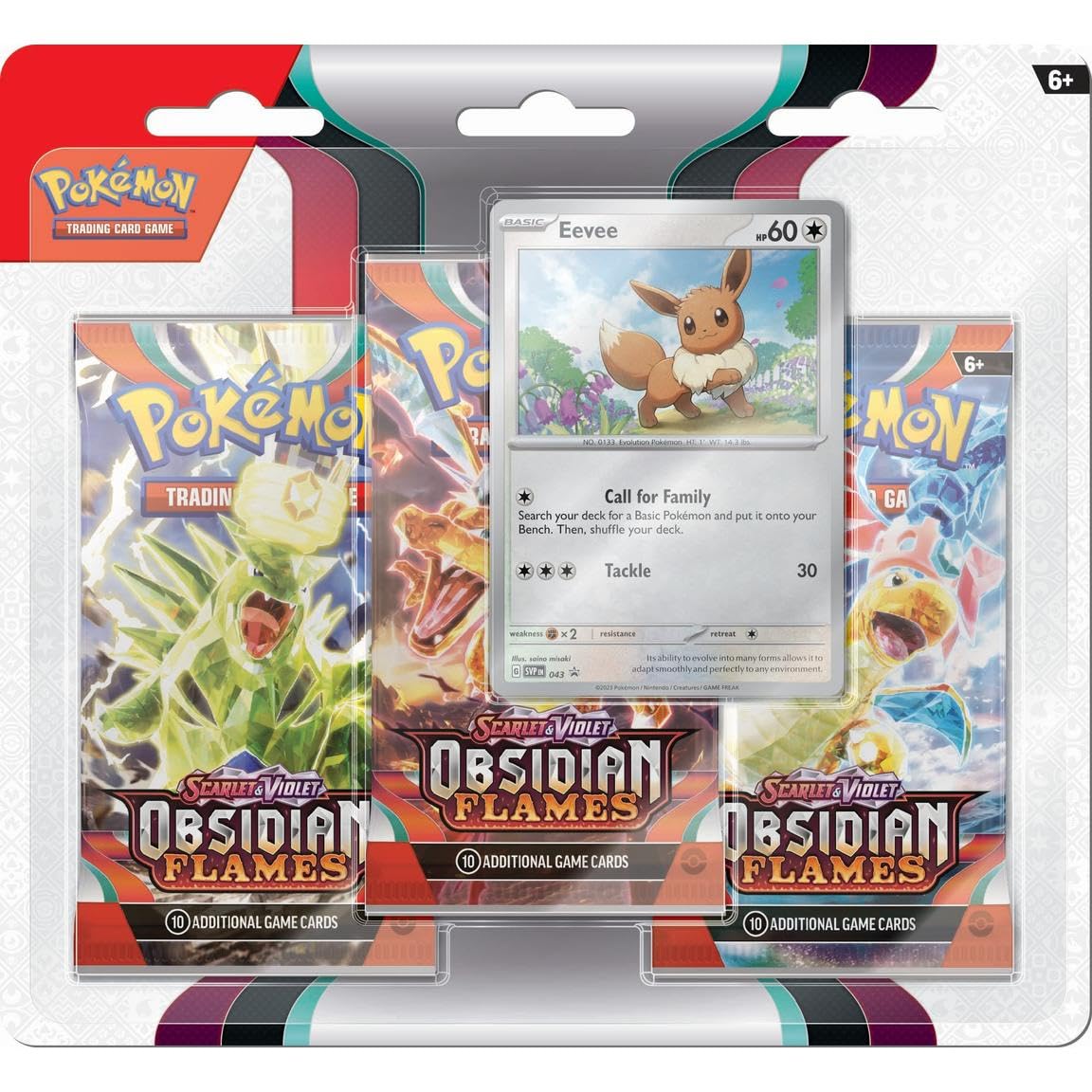 Pokémon JCC - Escarlata y Violeta - Pack de 3 Boosters de Llamas Obsidianas Evoli y Tomberro (1 Booster Aleatorio)