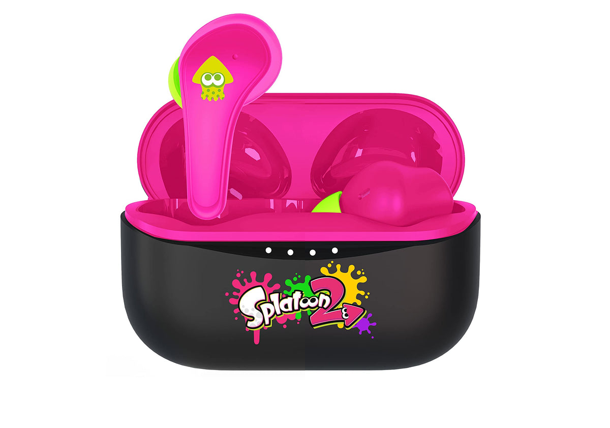 OTL Technologies Splatoon 2 - Auriculares inalámbricos con Bluetooth V5.0 para niños con Caja de Carga, Color Negro y Rosa