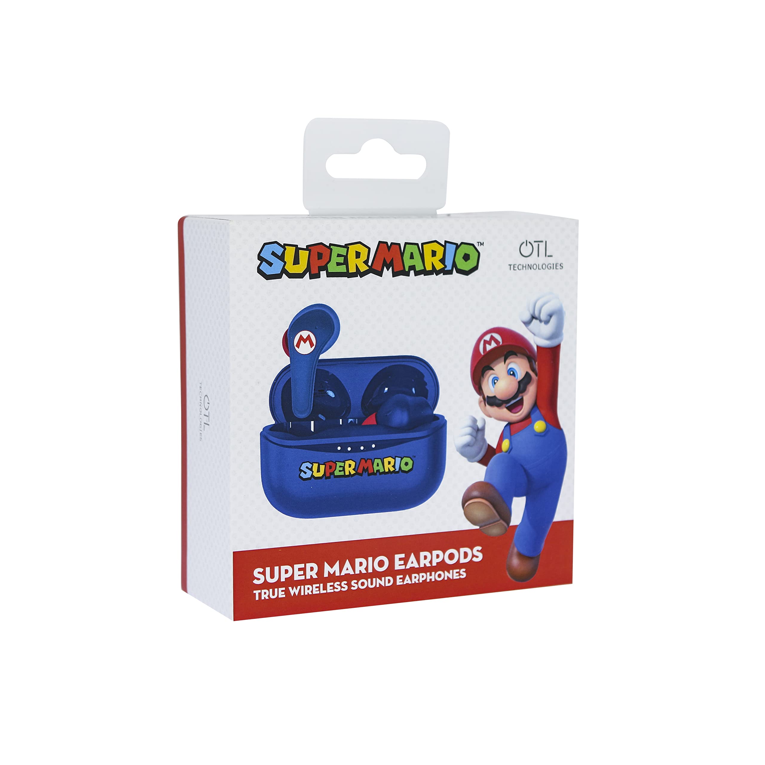 OTL Technologies - Auriculares inalámbricos Bluetooth V5.3 para Super Mario con Carcasa de Carga Azul