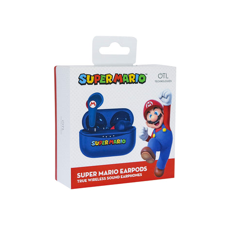 OTL Technologies - Auriculares inalámbricos Bluetooth V5.3 para Super Mario con Carcasa de Carga Azul