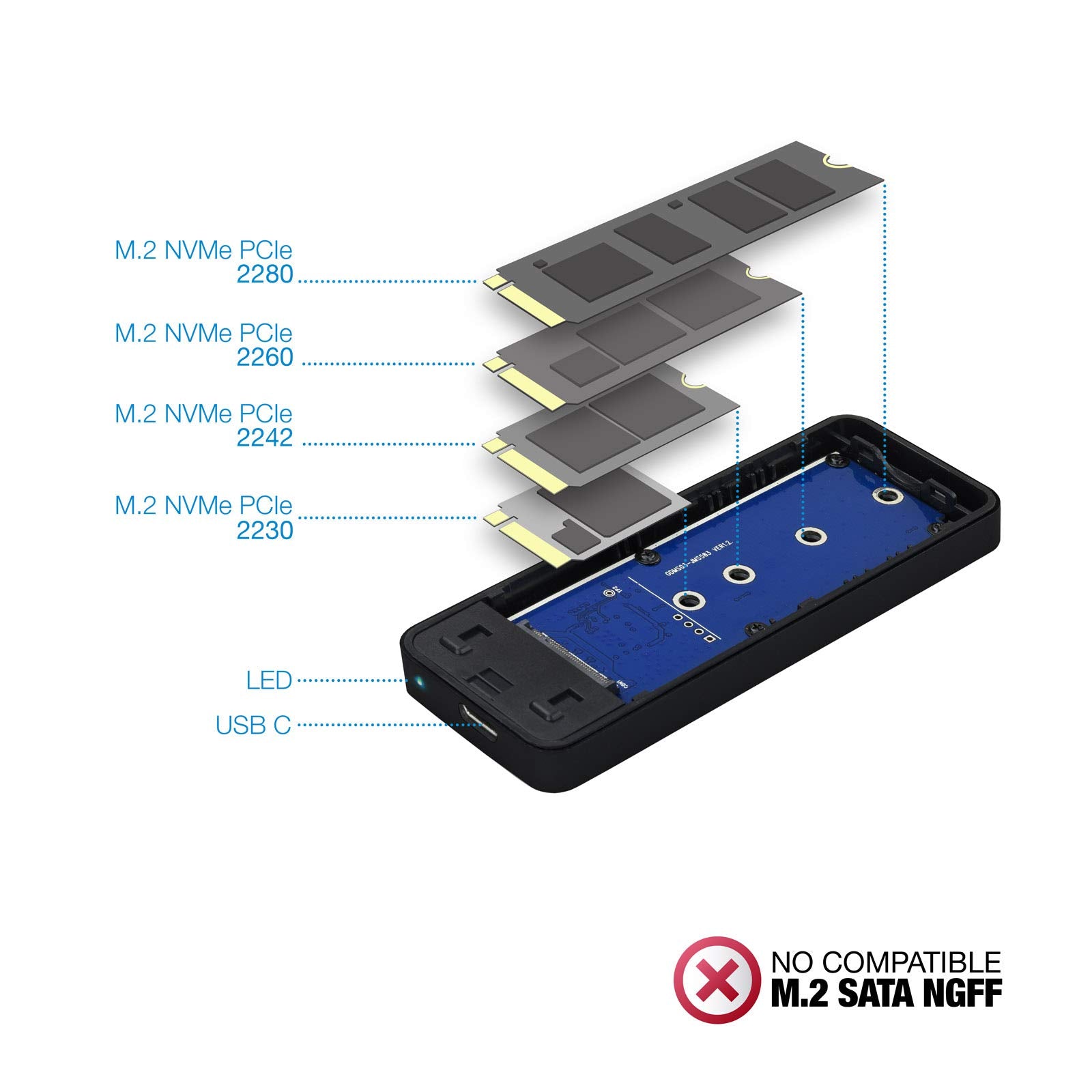 Caja Externa para Disco SSD M.2 NVMe TooQ TQE-2280B/ USB 3.1/ Sin tornillos