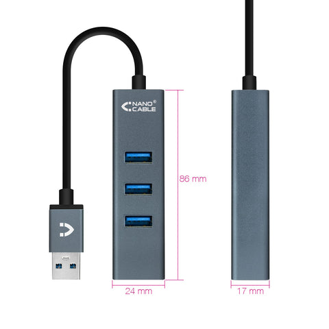 Hub USB 3.0 Nanocable 10.16.4402/ 4xUSB/ Gris