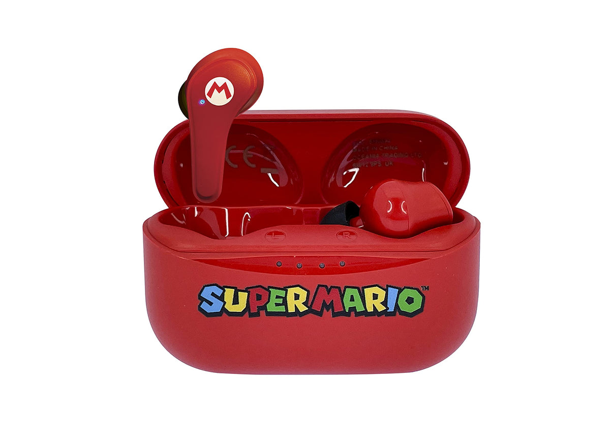 OTL Technologies - Auriculares Super Mario inalámbricos Bluetooth V5.3 con Caja de Carga roja