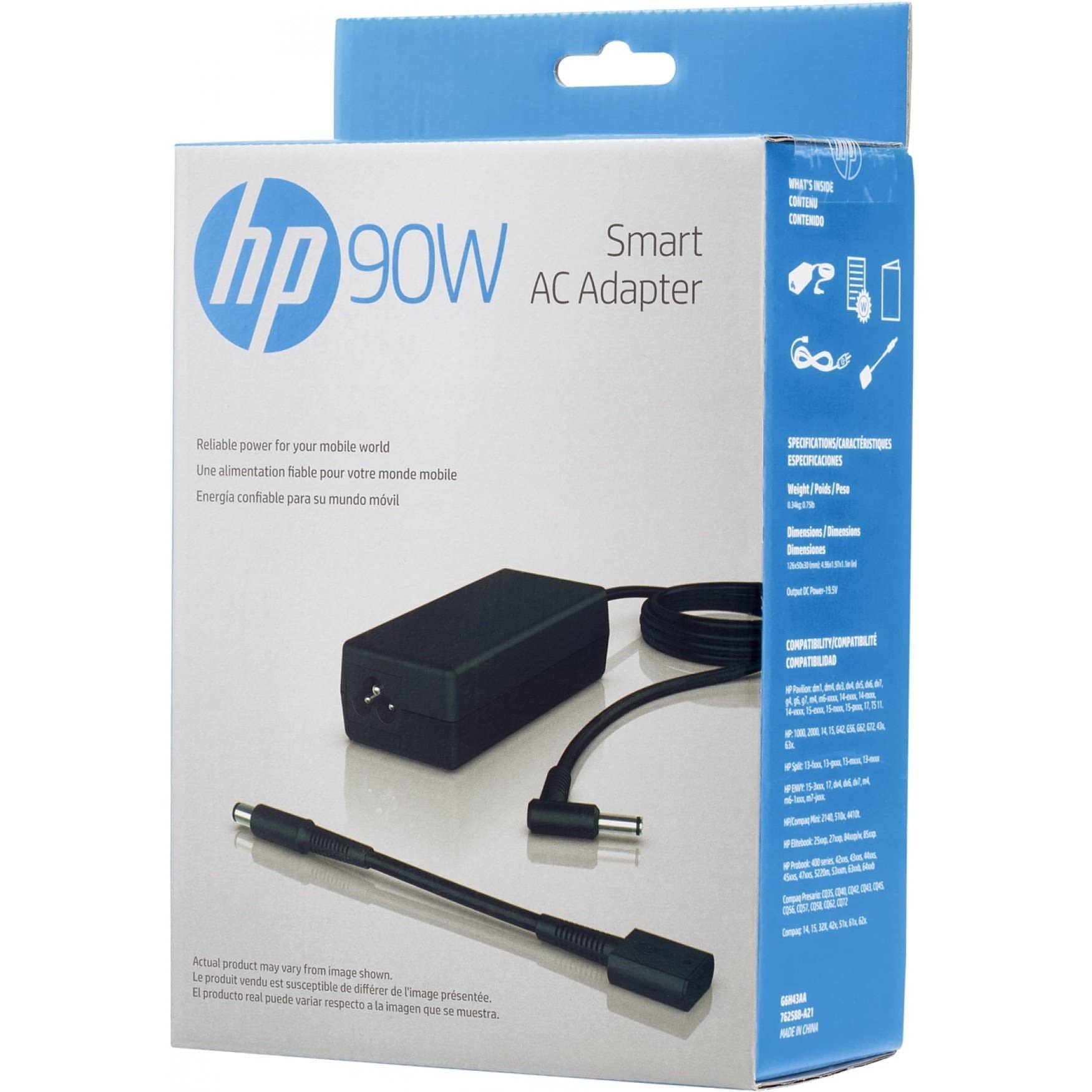 Cargador Original de Portátil HP W5D55AA/ 90W/ Inteligente/ Compatible con conectores de 4,5 mm