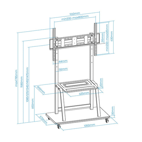 Soporte de Suelo Ajustable con Ruedas TooQ FS20101M-B para TV de 37-100'/ hasta 150kg