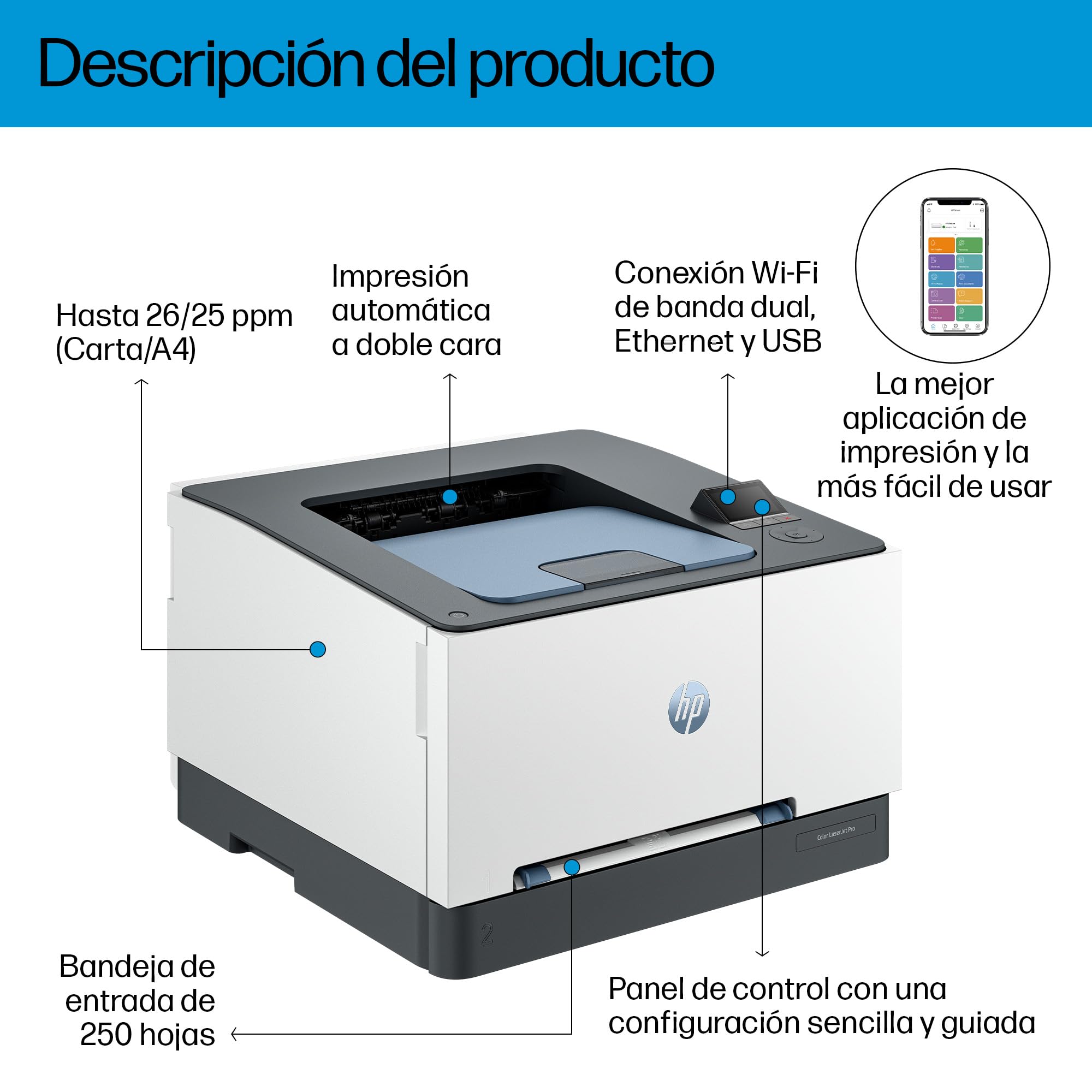 Impresora Láser Color HP LaserJet Pro 3202DW WiFi/ Dúplex/ Blanca