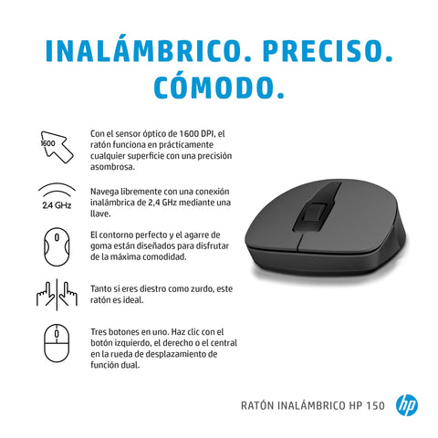 Ratón Inalámbrico HP 150/ Hasta 1600 DPI