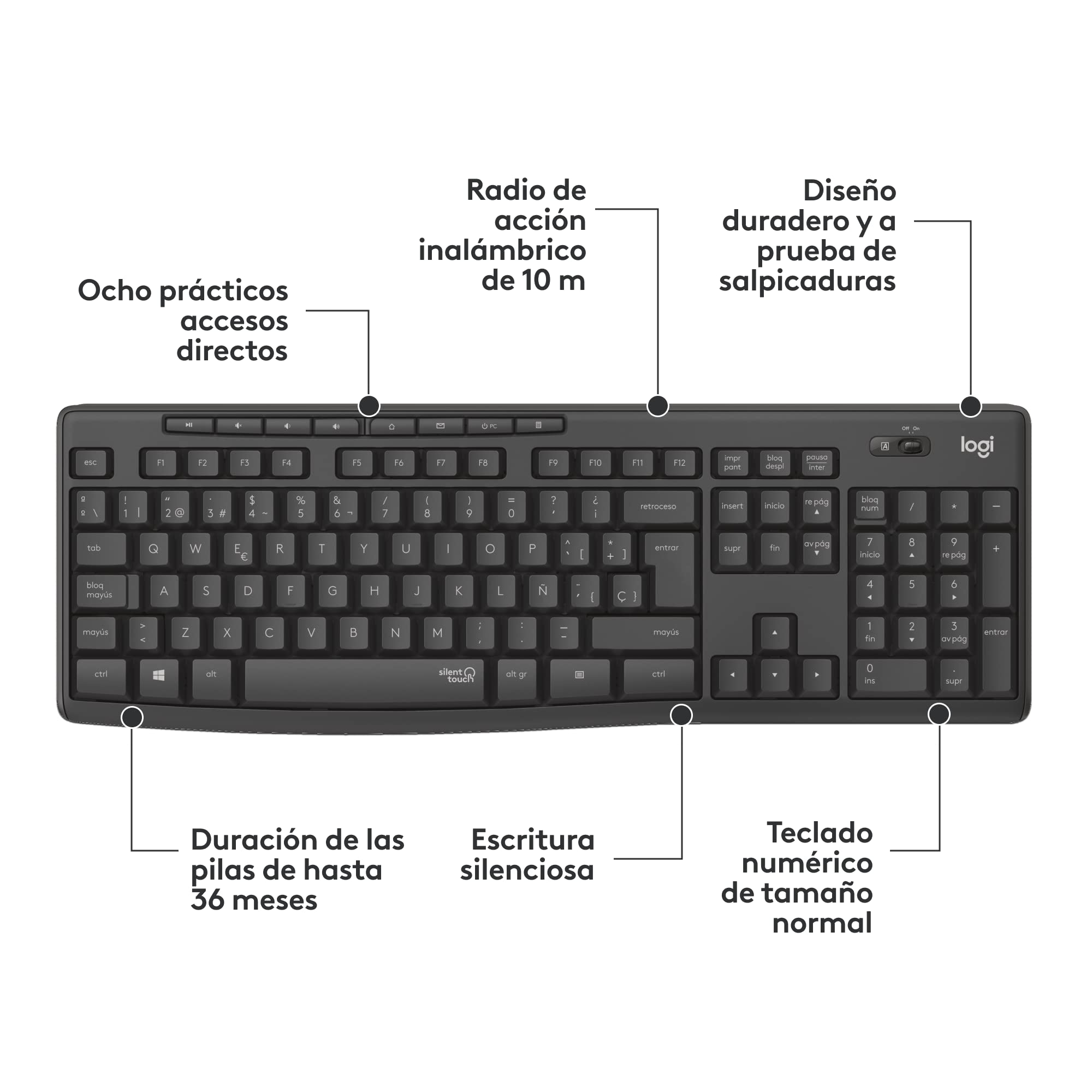 Teclado y Ratón Inalámbricos Logitech Silent Touch MK295/ Grafito