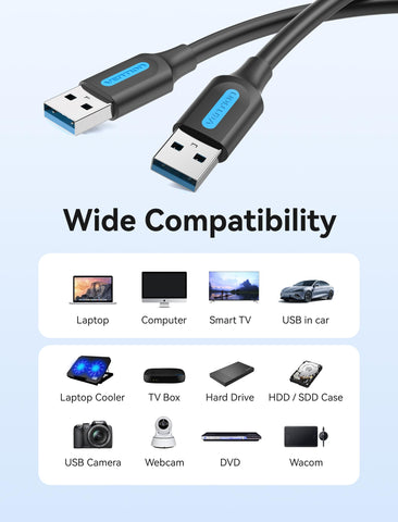 Cable USB 3.0 Vention CONBF/ USB Macho - USB Macho/ 5Gbps/ 1m/ Negro