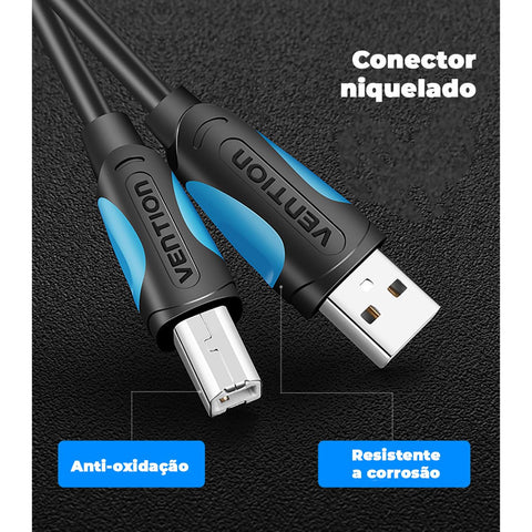 Cable USB 2.0 Impresora Vention VAS-A16-B100/ USB Tipo-B Macho - USB Macho/ 480Mbps/ 1m/ Negro