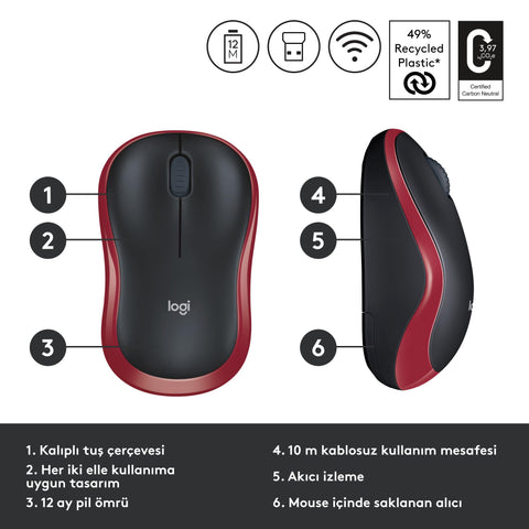 Ratón Inalámbrico Logitech M185/ Hasta 1000 DPI/ Rojo