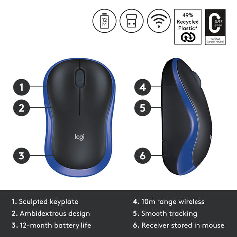 Ratón Inalámbrico Logitech M185/ Hasta 1000 DPI/ Azul