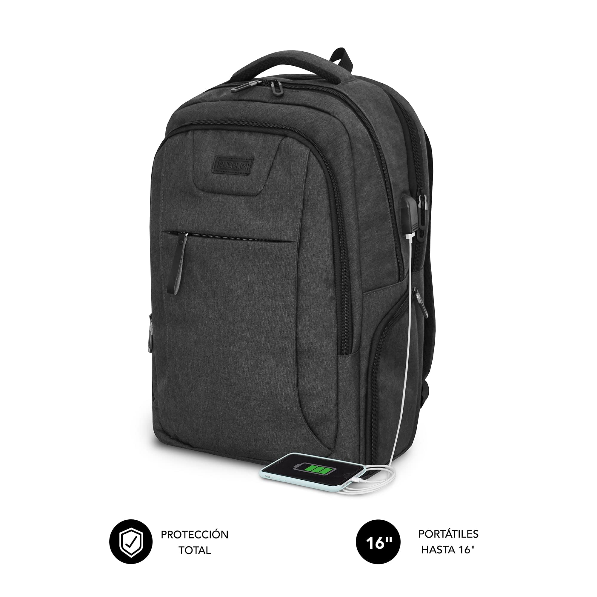 Mochila Subblim Professional Air Padding Backpack para Portátiles hasta 16'/ Puerto USB/ Negra