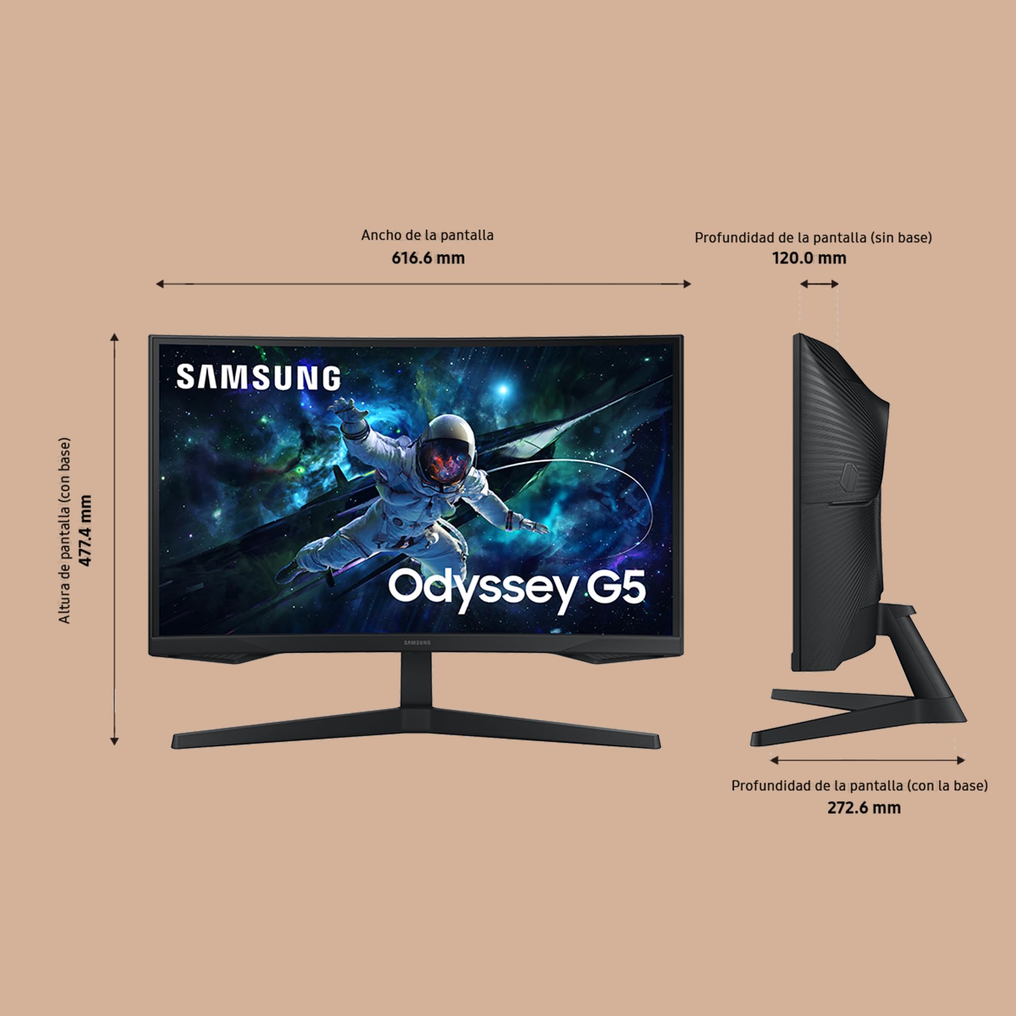 Monitor Gaming Curvo Samsung Odyssey G5 S27CG552EU 27'/ QHD/ 1ms/ 165Hz/ VA/ Negro