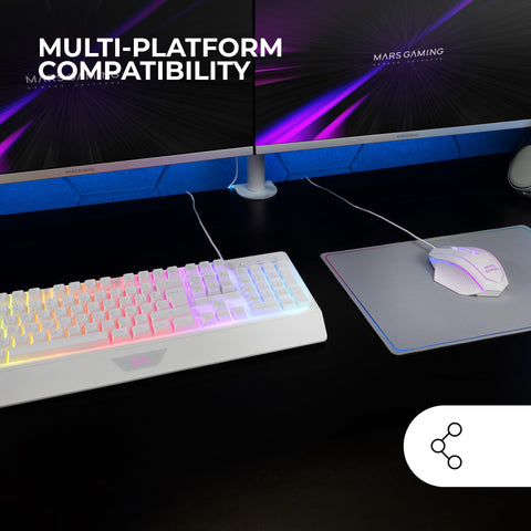 Pack Gaming Mars Gaming MCP124/ Teclado H-MECH  + Ratón Óptico + Alfombrilla/ Blanco