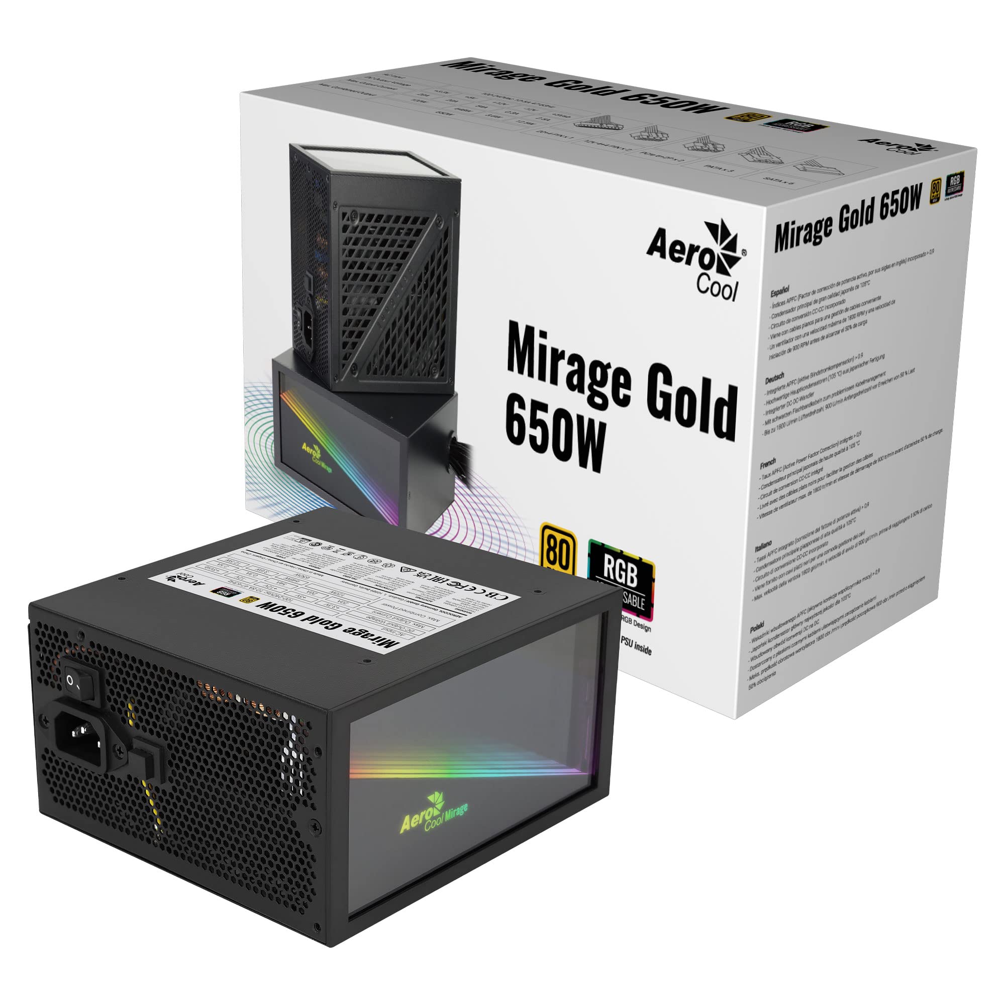 Fuente de Alimentación Aerocool Mirage Gold 650/ 650W/ Ventilador 12cm/ 80 Plus Gold