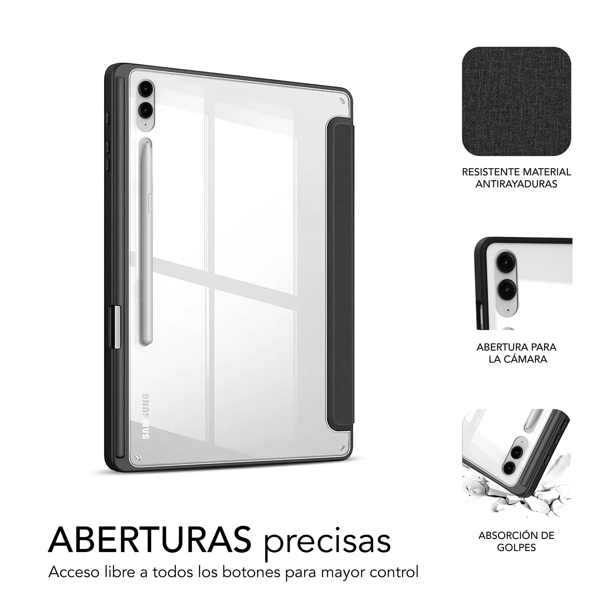 Funda Subblim Clear Shock para Tablet Samsung S9+/ FE 12.4'/ Negra