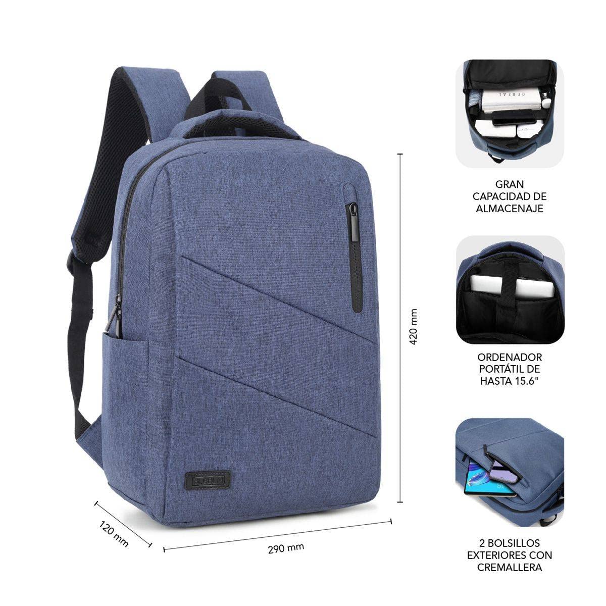 Mochila Subblim City Backpack para Portátiles hasta 15.6'/ Puerto USB/ Azul