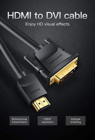 Cable Conversor Vention ABFBH/ DVI Macho - HDMI Macho/ 2m/ Negro