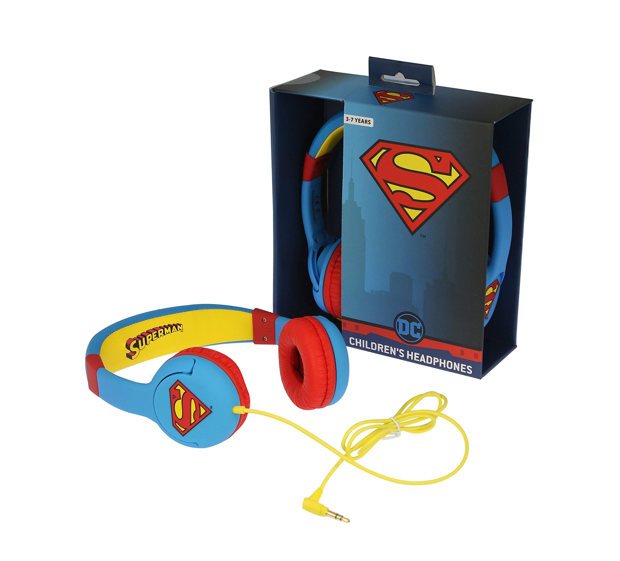 OTL Technologies Superman Man of Steel DC0262 - Auriculares de Diadema Cerrados Junior con función de Seguridad de limite de Volumen a 85 db para niños Entre 3 y 7 años, Color Azul y Rojo