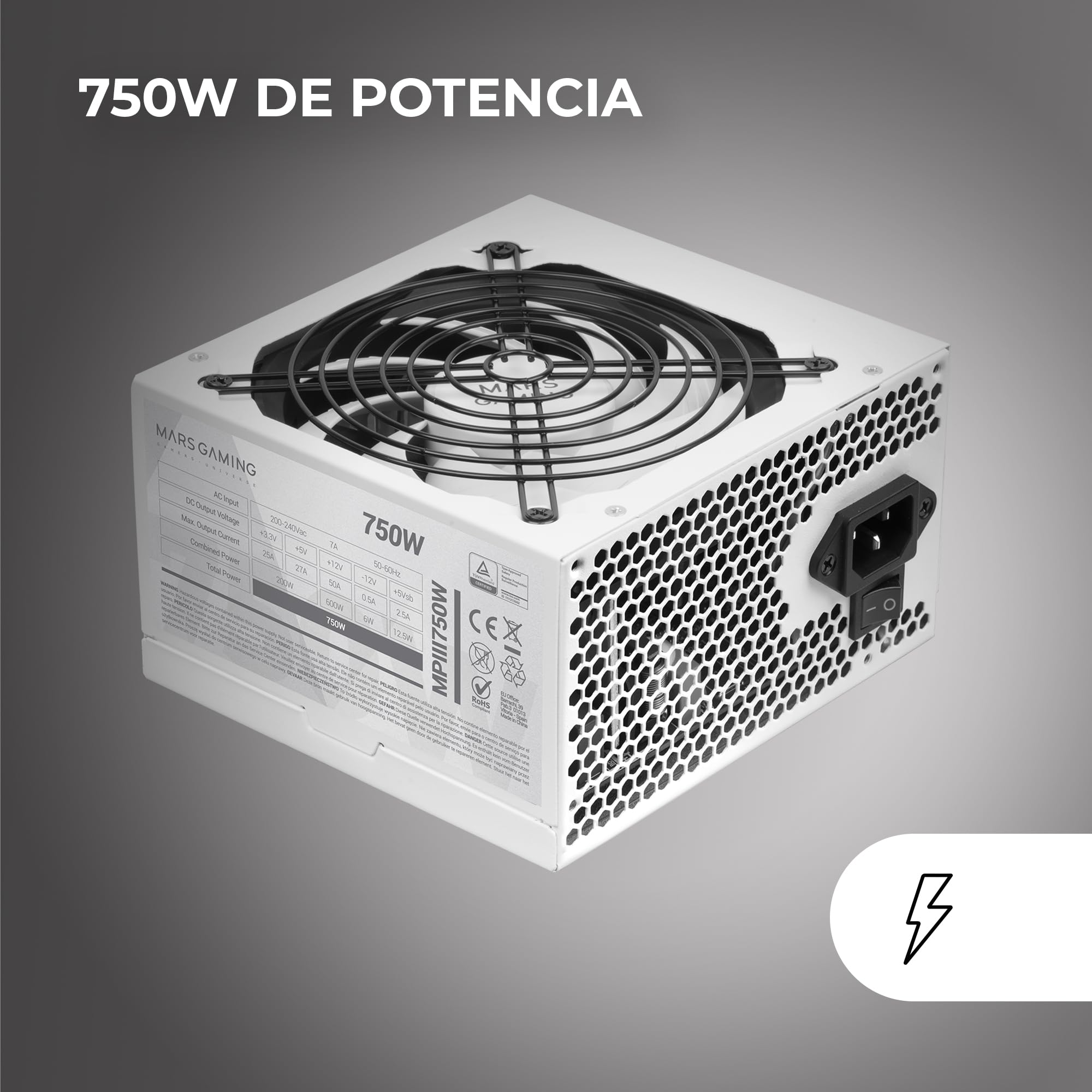 Fuente de Alimentación Mars Gaming MPIII750W/ 750W/ Ventilador 12cm