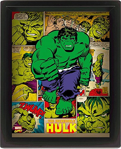 Marvel Retro 10 x cm 20,32 "Hulk Enmarcado 3D póster, Multicolor