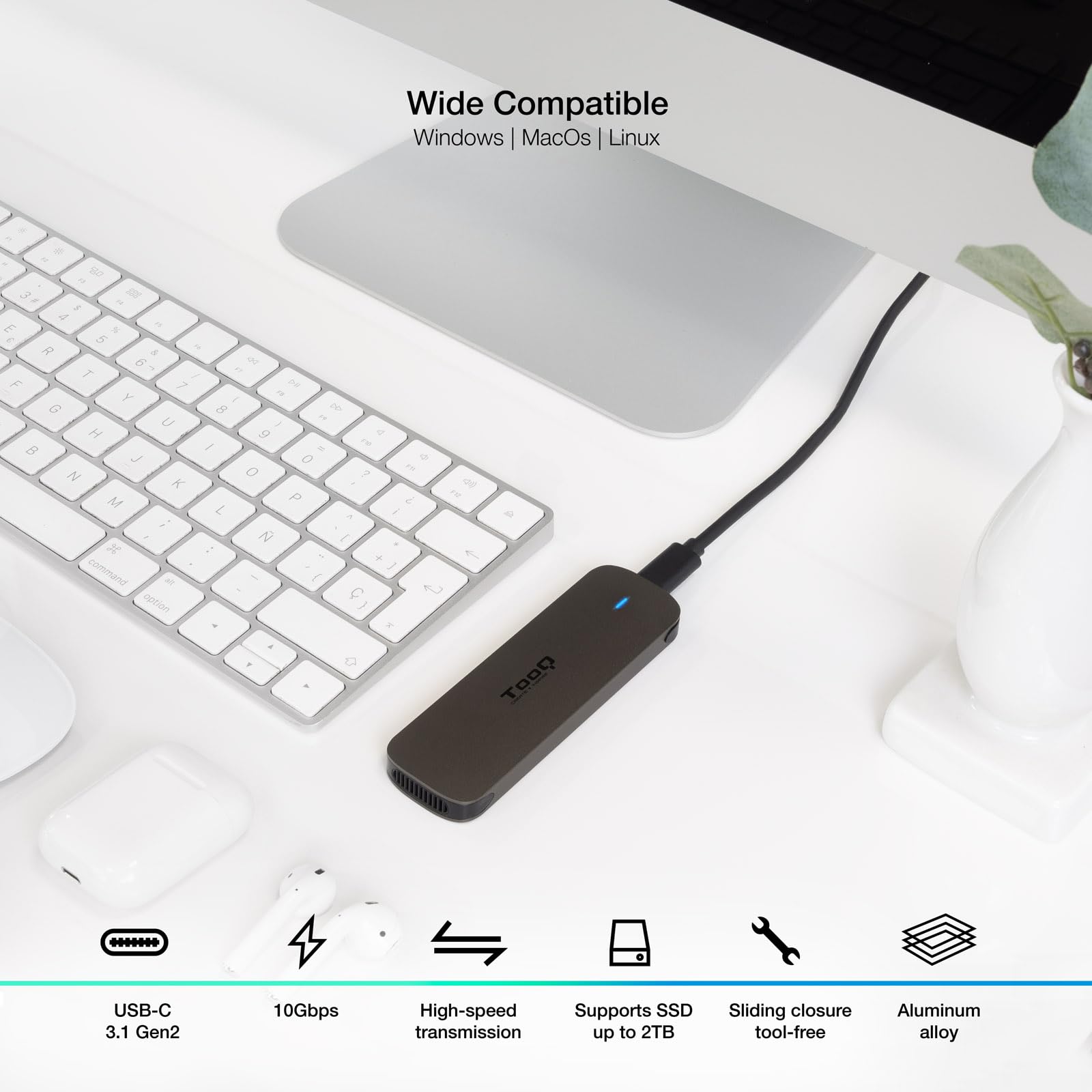 Caja Externa para Disco SSD M.2 TooQ TQE-2202BR/ USB 3.1 Gen2/ Sin tornillos