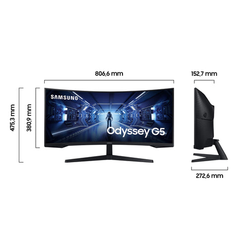 Monitor Gaming Ultrapanorámico Curvo Samsung Odyssey G5 LC34G55TWWP 34'/ UWQHD/ 1ms/ 165Hz/ VA/ Negro