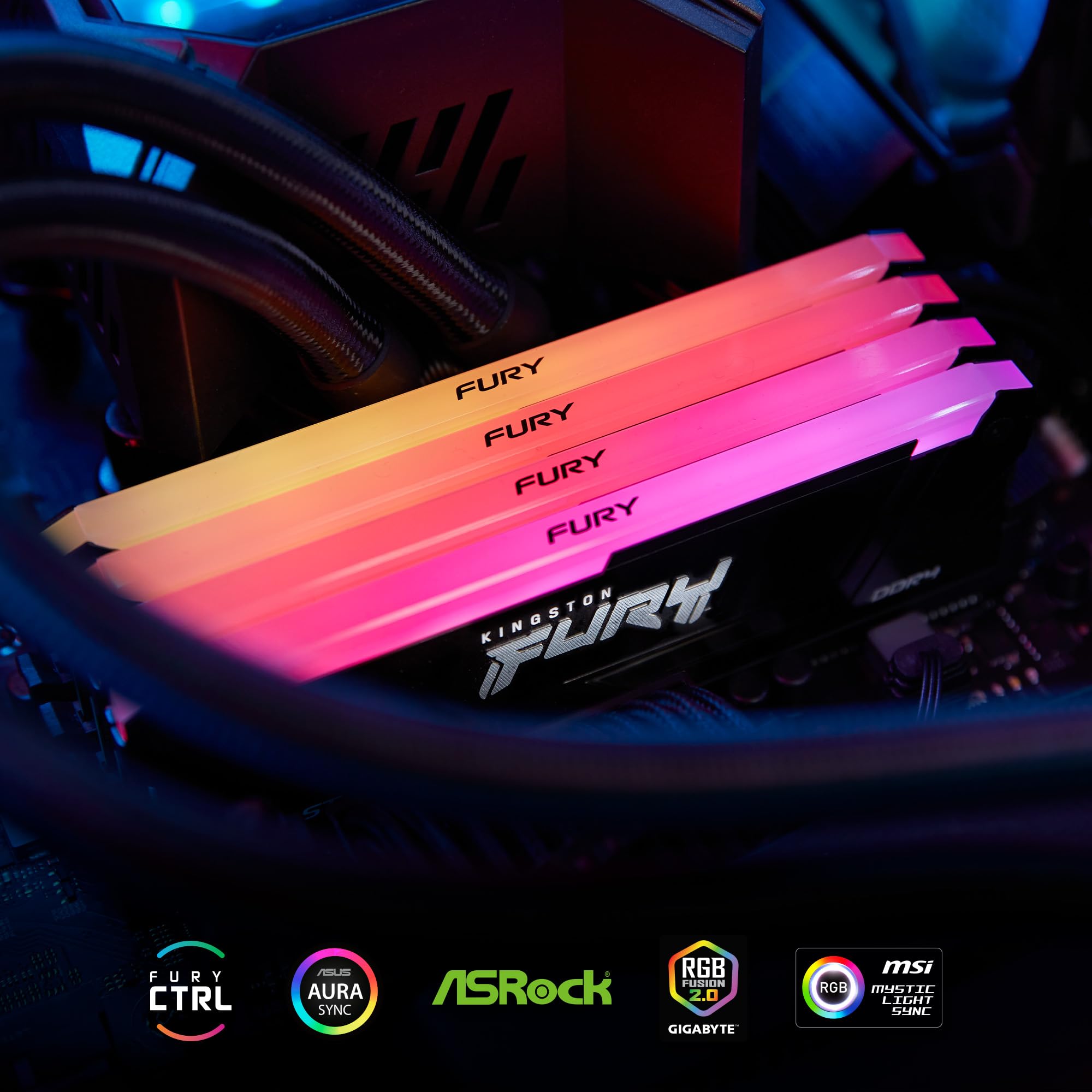 Memoria RAM Kingston FURY Beast RGB 16GB/ DDR4/ 3200MHz/ 1.35V/ CL16/ DIMM