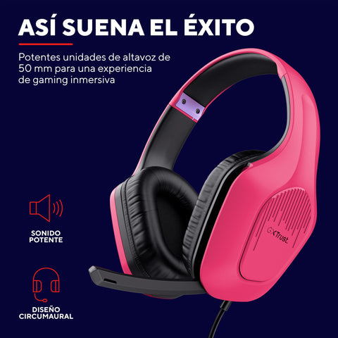 Auriculares Gaming con Micrófono Trust Gaming GXT 415 Zirox/ Jack 3.5/ Rosas