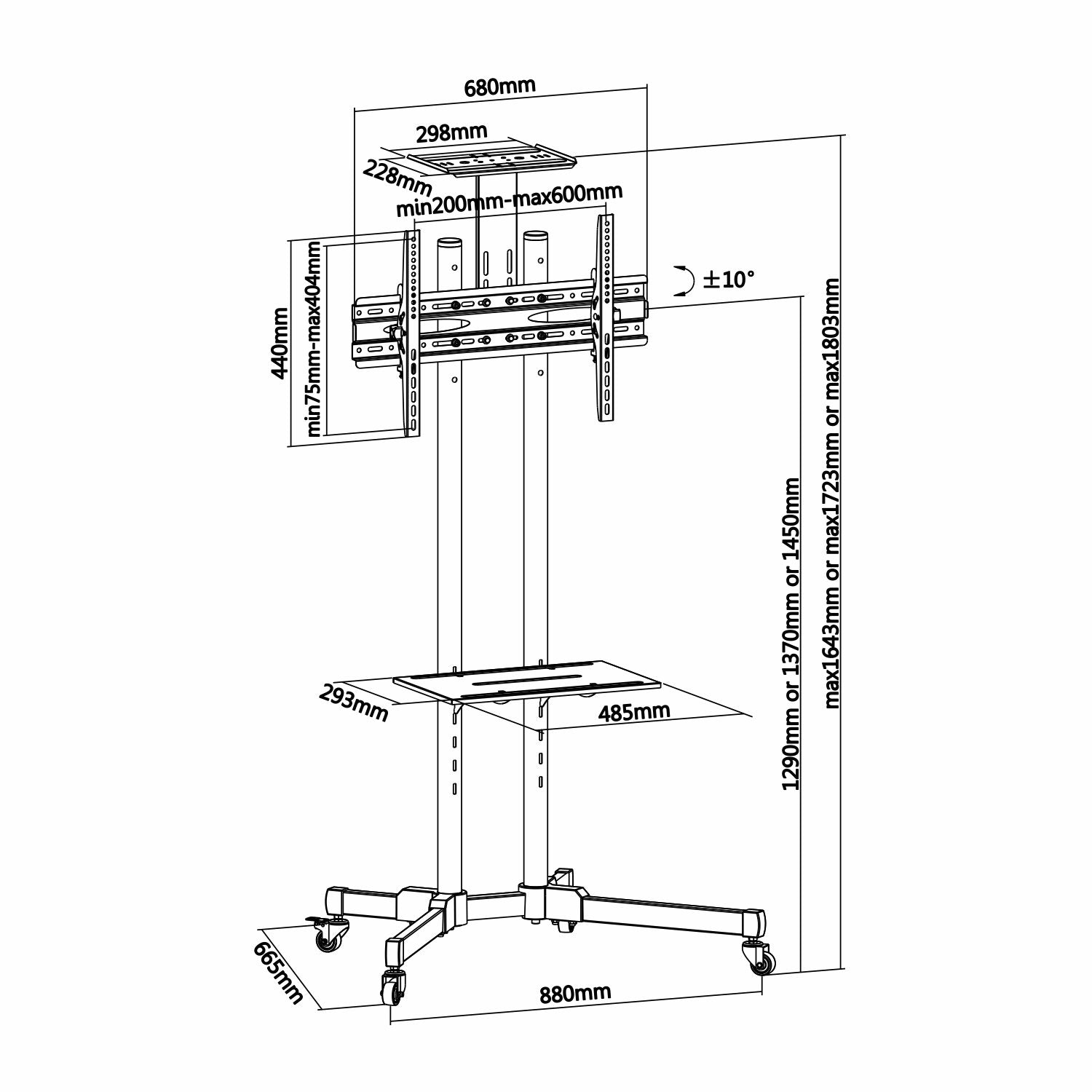 Soporte de Suelo Inclinable con Ruedas Aisens FT70TE-035 para TV de 37-70'/ hasta 50kg